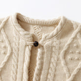 Soft Cable Knit Retro Round Neck Twist Cardigan Cashmere Sweater